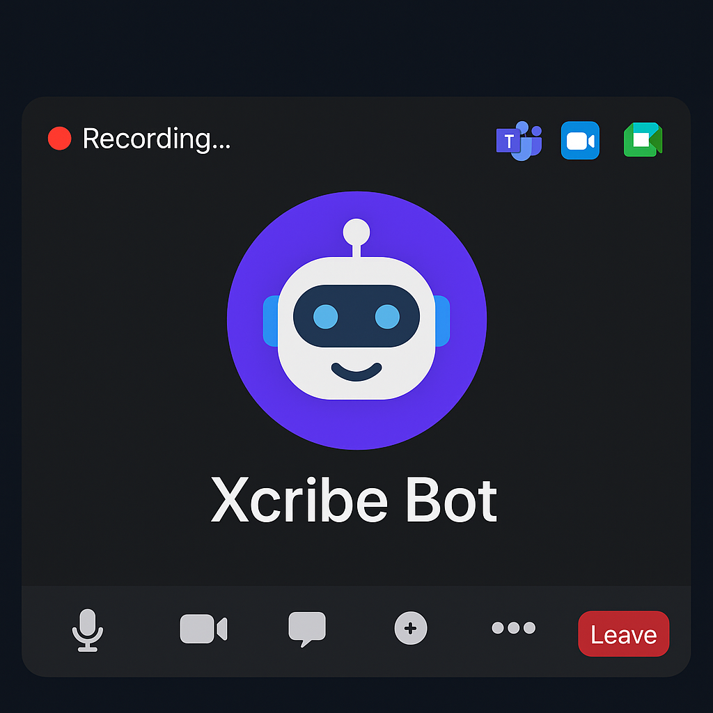 Xcribe bot joining a meeting - showing the bot interface as it connects to a live meeting